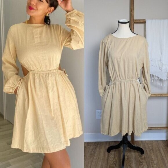 Universal Thread Linen Long Sleeve Open Side Mini Dress Size Large Women - Picture 1 of 9